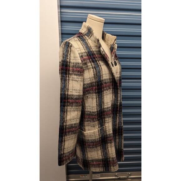 KENNETH COLE Tartan Plaid Wool Blend Snap Button Longline‎ Small Coat - Picture 3 of 8